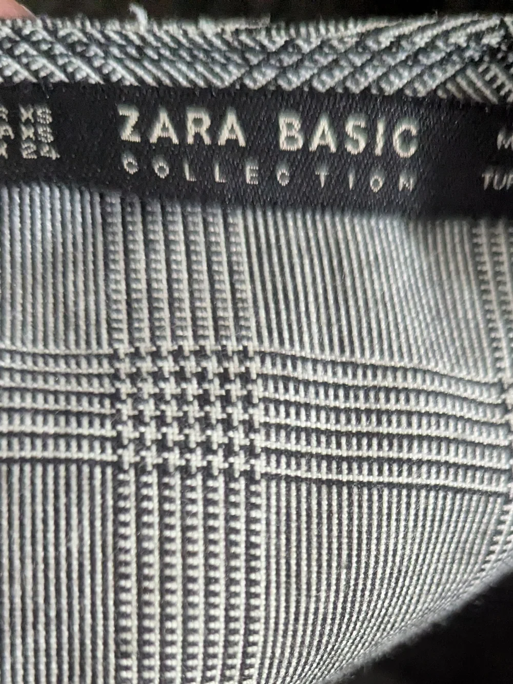 Zara Embroidered Checked Blouse Grey Plaid Puff Sleeve Top XS